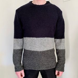 Frank & Oak Navy Gray Colorblock Crewneck Sweater Knit Winter Fisherman Sailor